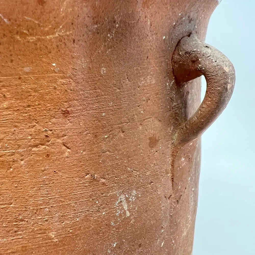 Antique Greek Terracotta Olive Oil Pot Pithari Jar Signed Ophrisi Crock 9 Inches